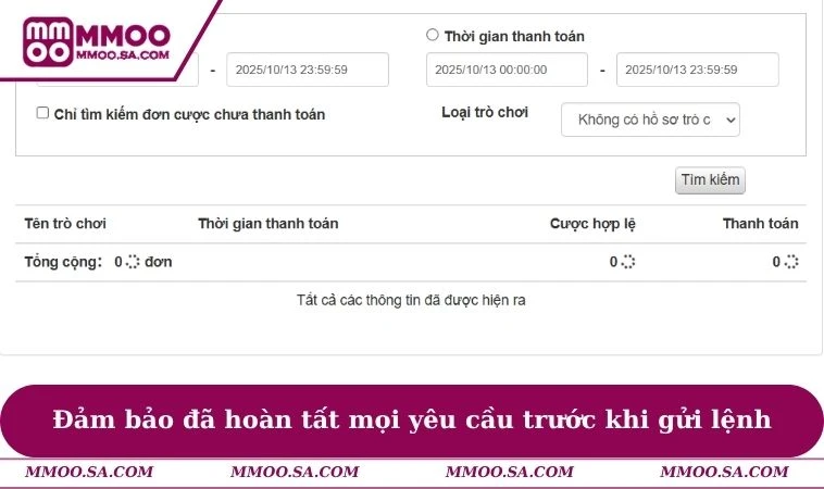 Đảm bảo đã hoàn tất mọi yêu cầu trước khi gửi lệnh